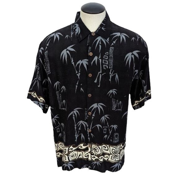 Mens Vintage Silver Edition QUICKSILVER Black Hawaiian Shirt Size LARGE - Picture 1 of 4